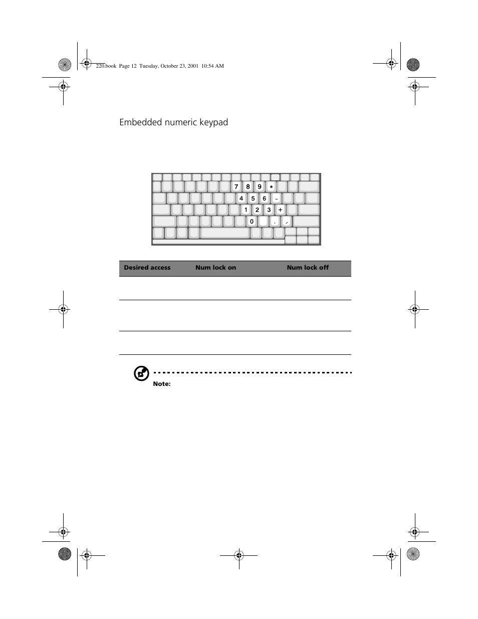 Embedded numeric keypad | Acer 220 Series User Manual | Page 20 / 77