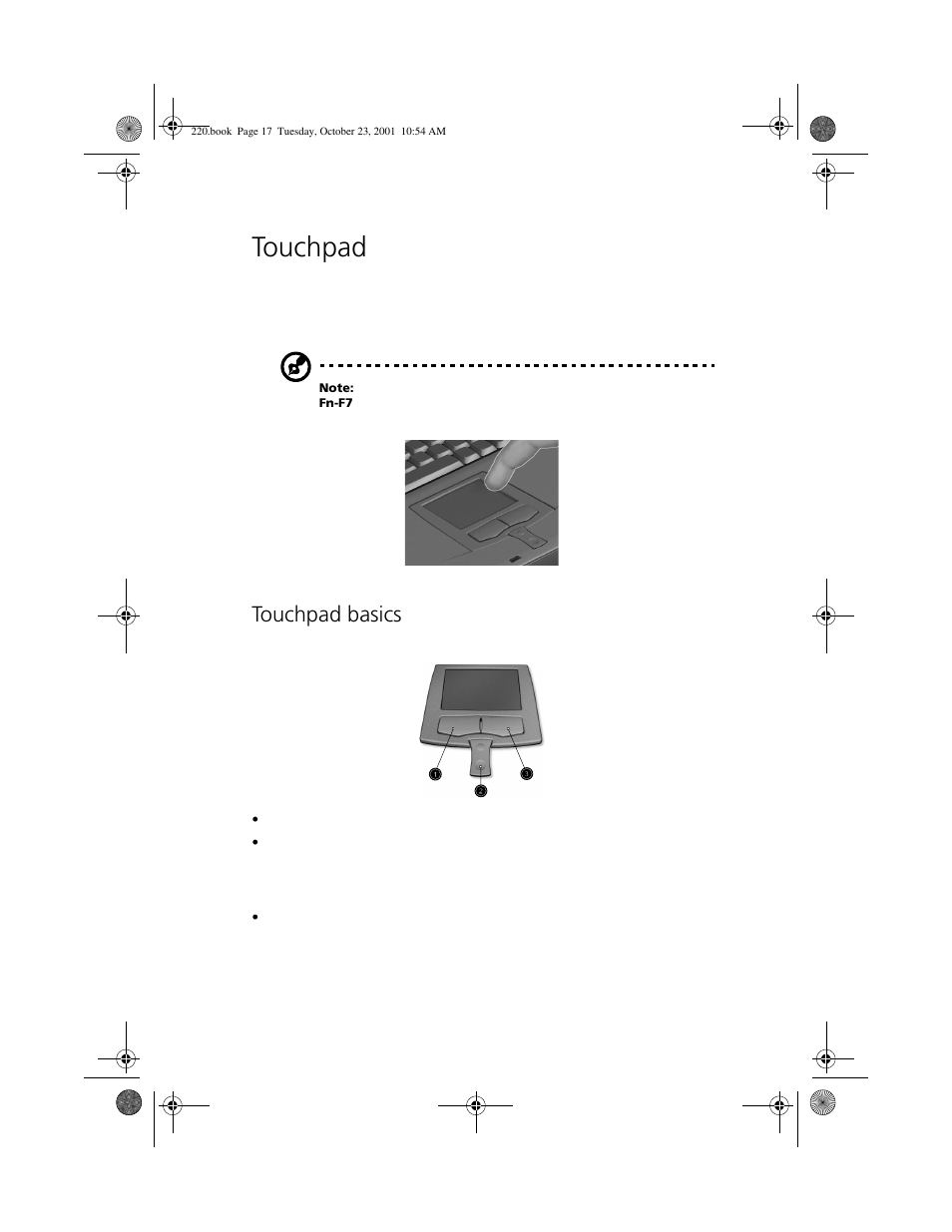 Touchpad, Touchpad basics | Acer 220 Series User Manual | Page 25 / 77