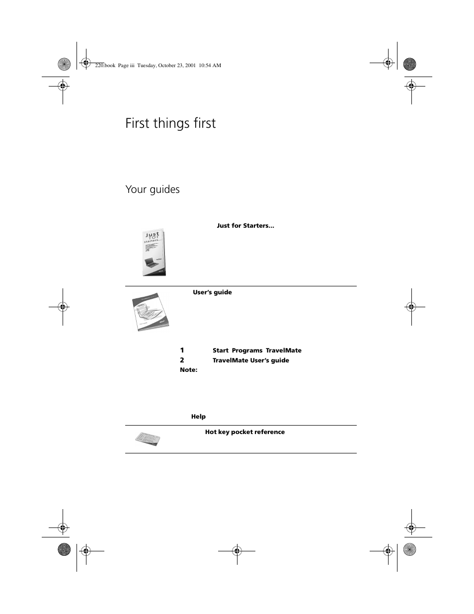First things first, Your guides | Acer 220 Series User Manual | Page 3 / 77