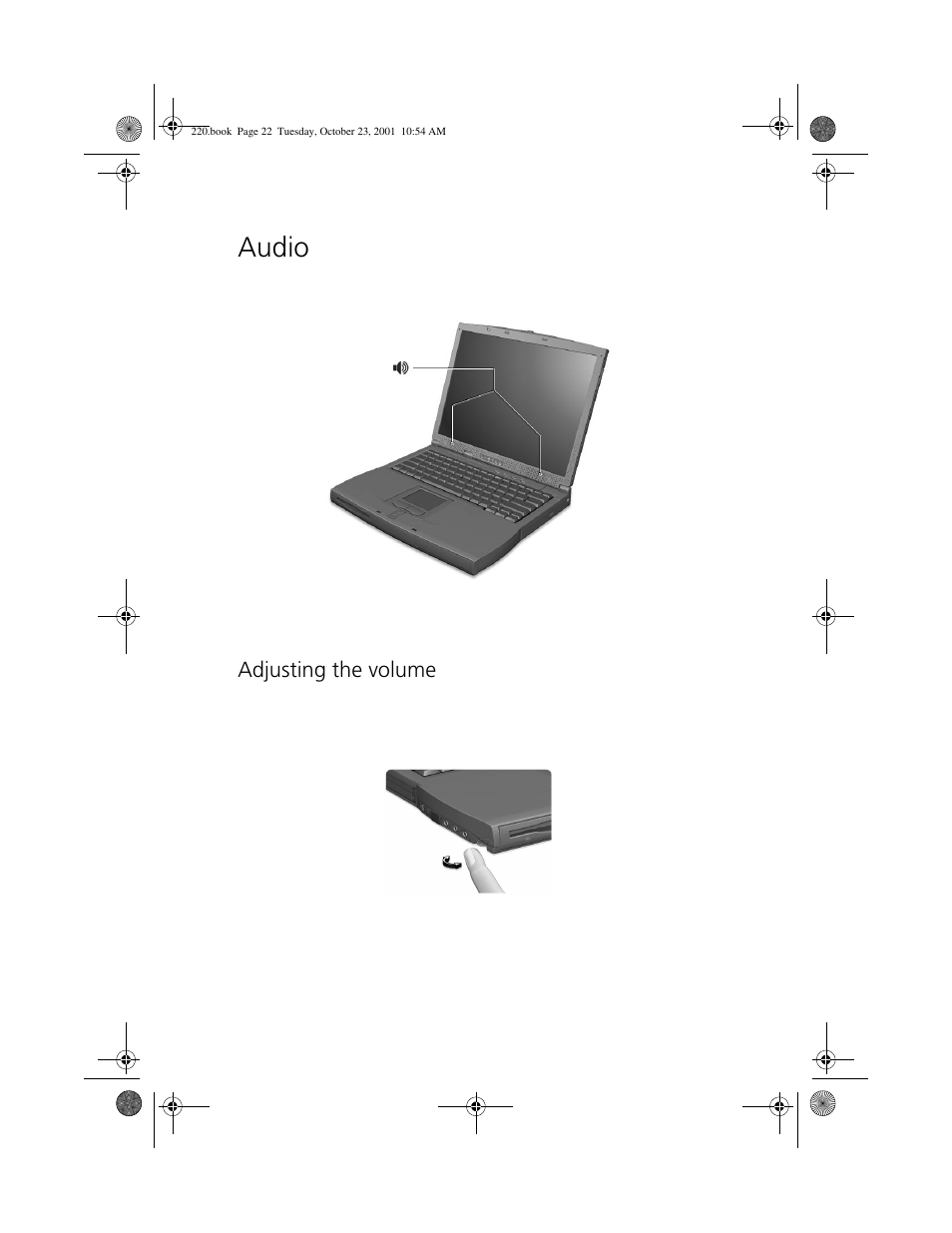 Audio, Adjusting the volume | Acer 220 Series User Manual | Page 30 / 77