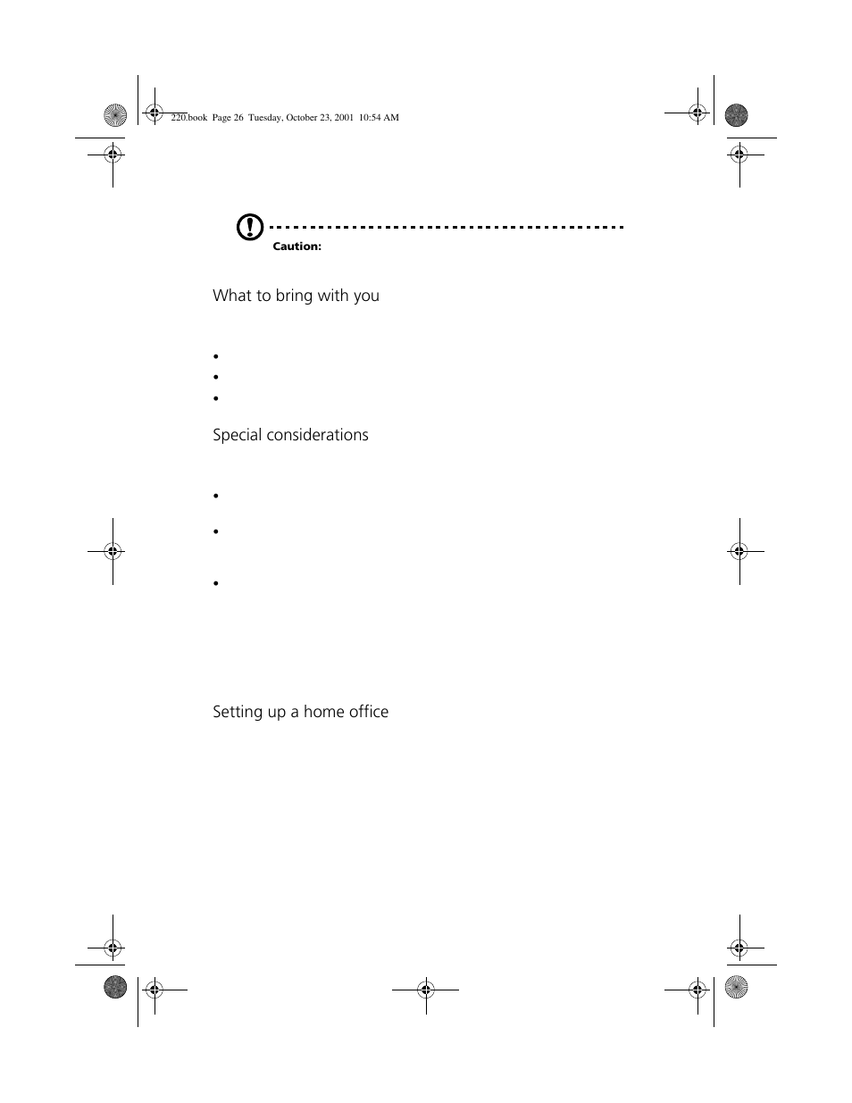 What to bring with you, Special considerations, Setting up a home office | Acer 220 Series User Manual | Page 34 / 77