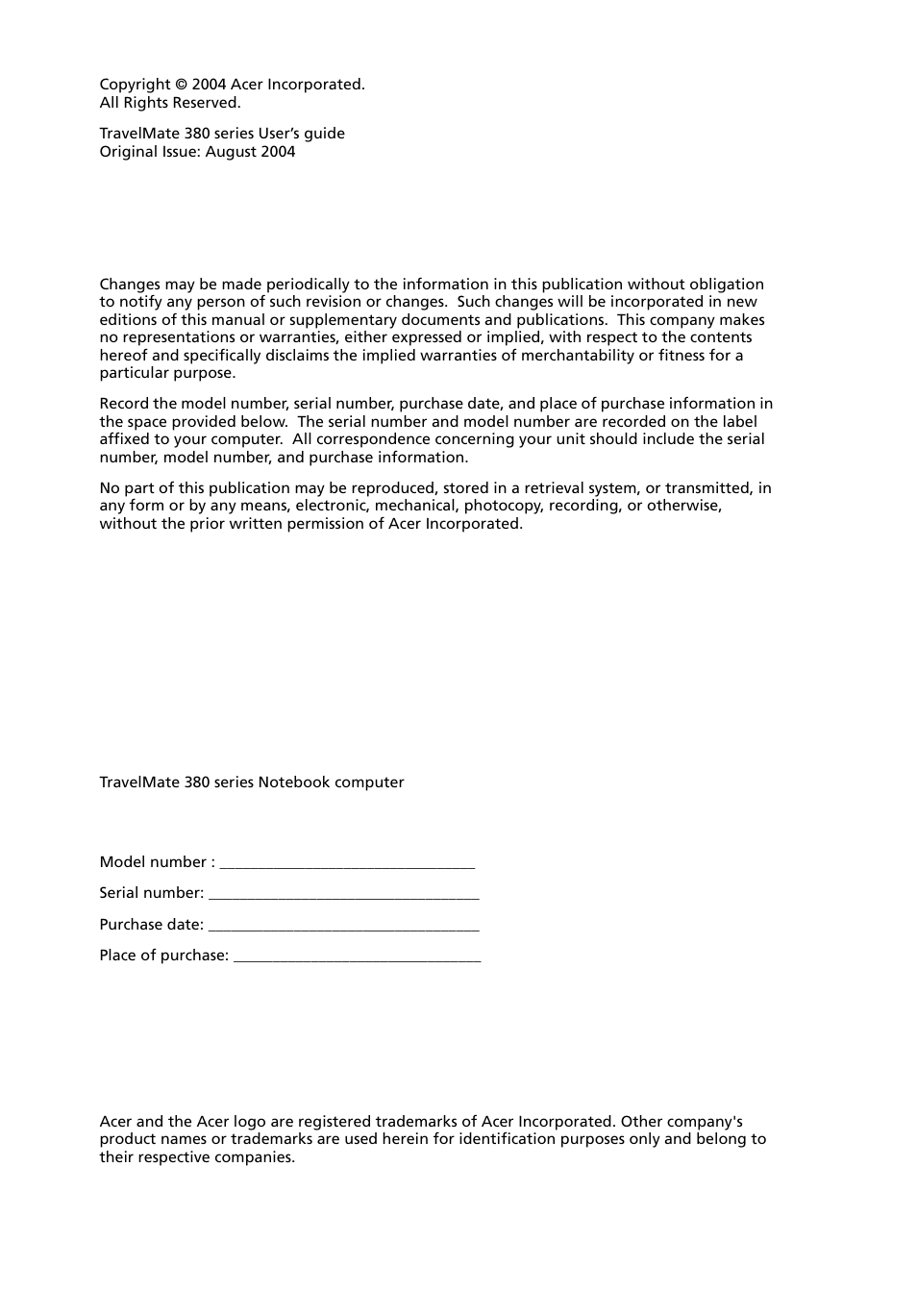 Acer 380 series User Manual | Page 2 / 88