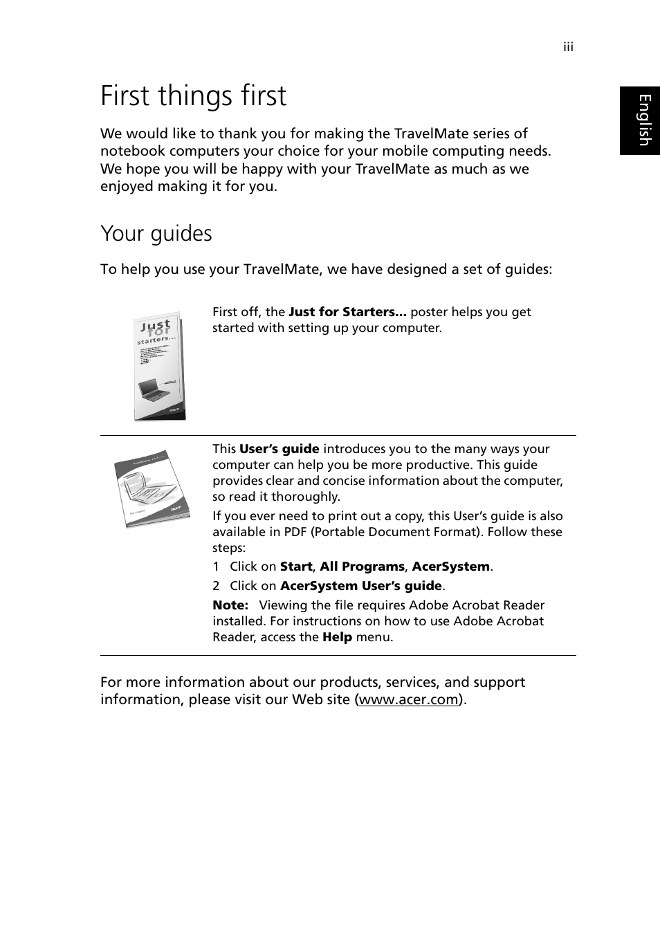 First things first, Your guides | Acer 380 series User Manual | Page 3 / 88