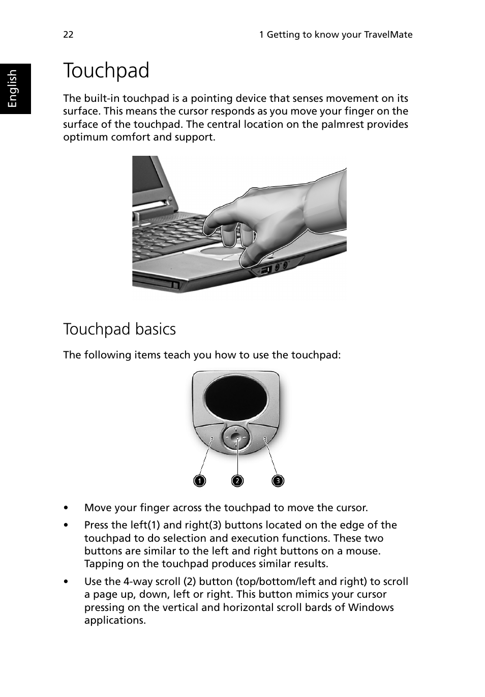 Touchpad, Touchpad basics | Acer 380 series User Manual | Page 30 / 88