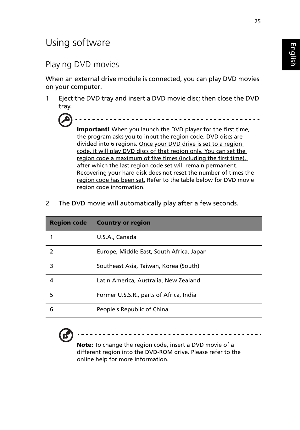 Using software, Playing dvd movies | Acer 380 series User Manual | Page 33 / 88