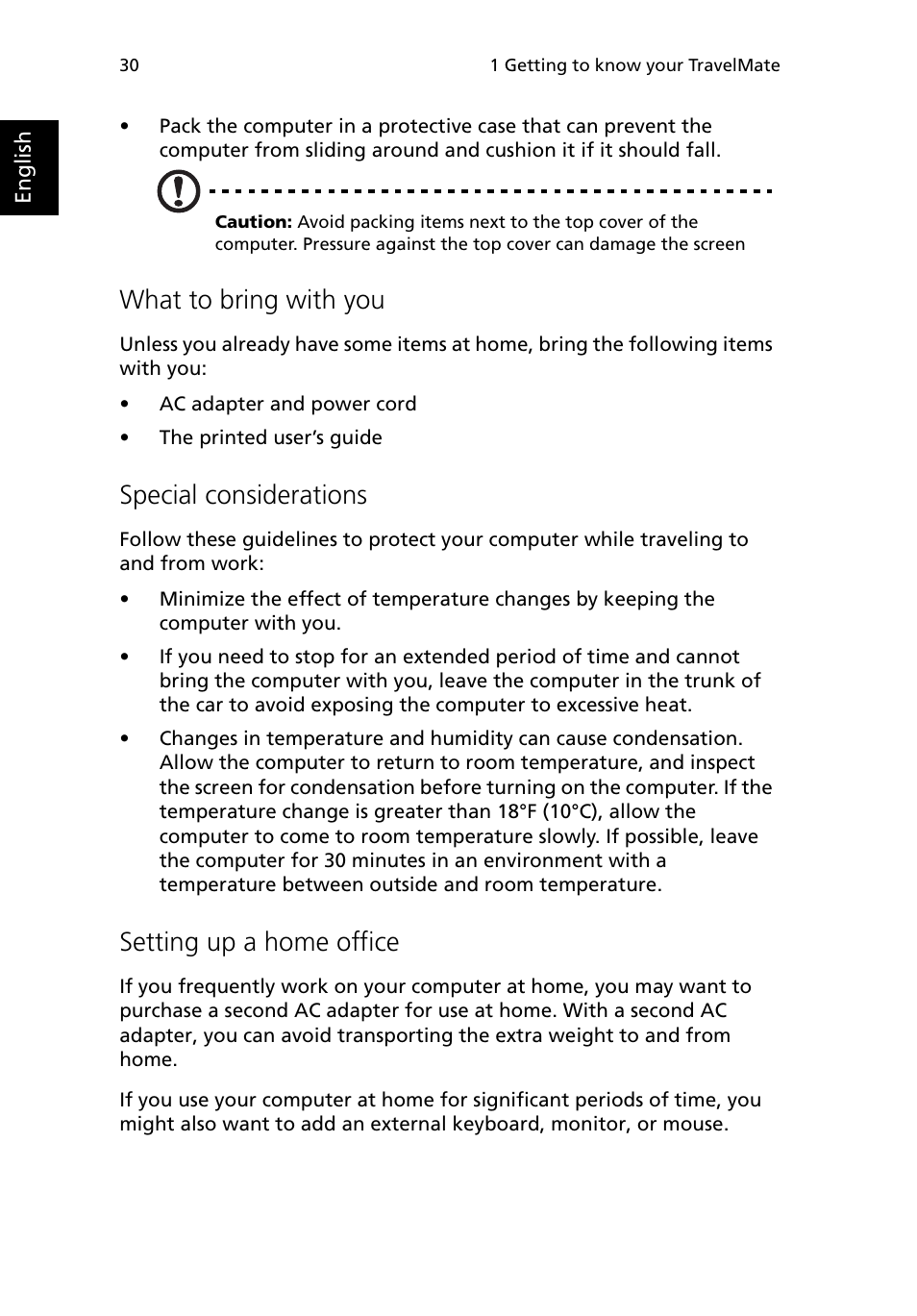 What to bring with you, Special considerations, Setting up a home office | Acer 380 series User Manual | Page 38 / 88