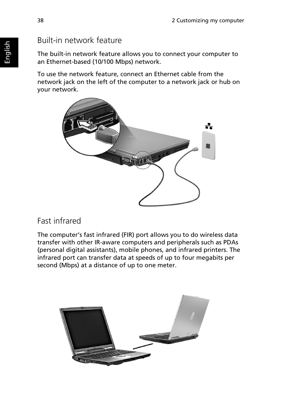 Built-in network feature, Fast infrared | Acer 380 series User Manual | Page 46 / 88