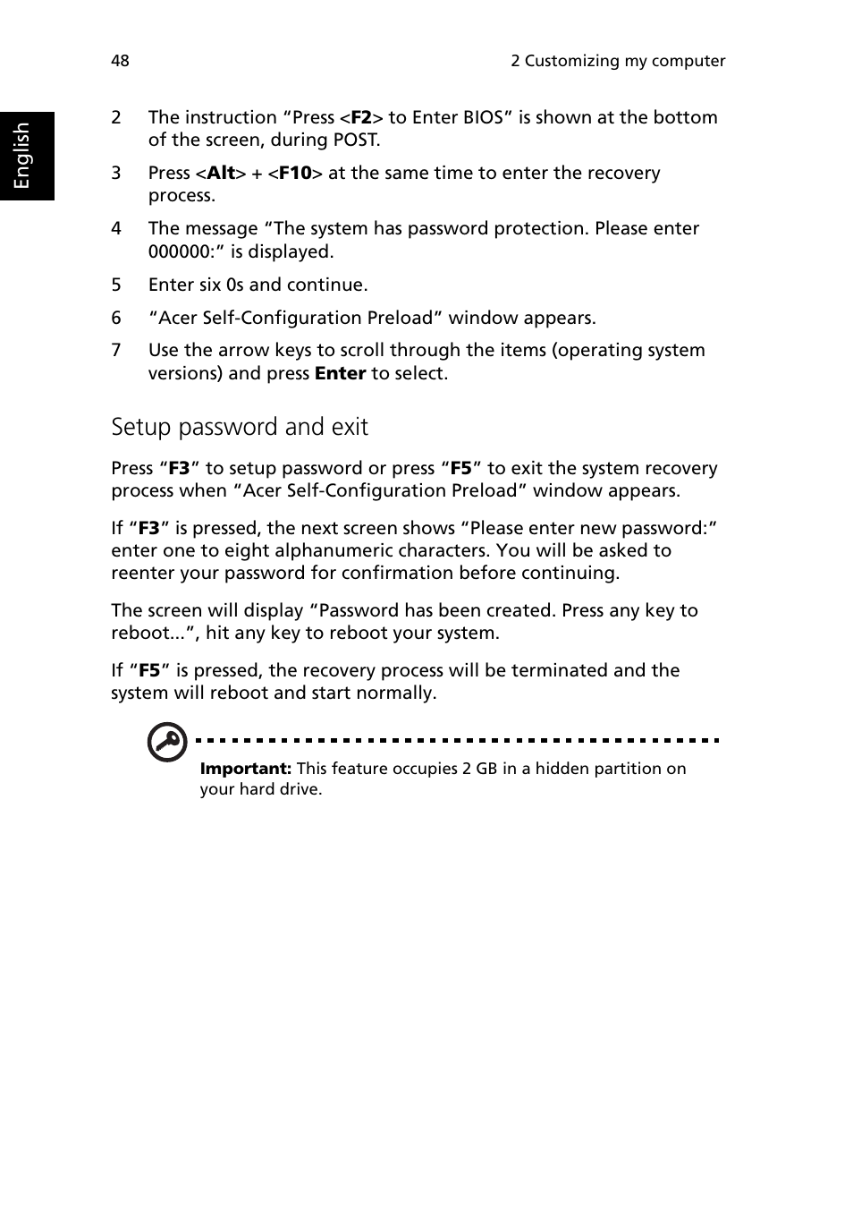 Setup password and exit | Acer 380 series User Manual | Page 56 / 88