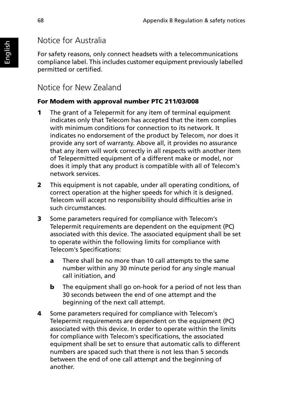 Notice for australia, Notice for new zealand | Acer 380 series User Manual | Page 76 / 88