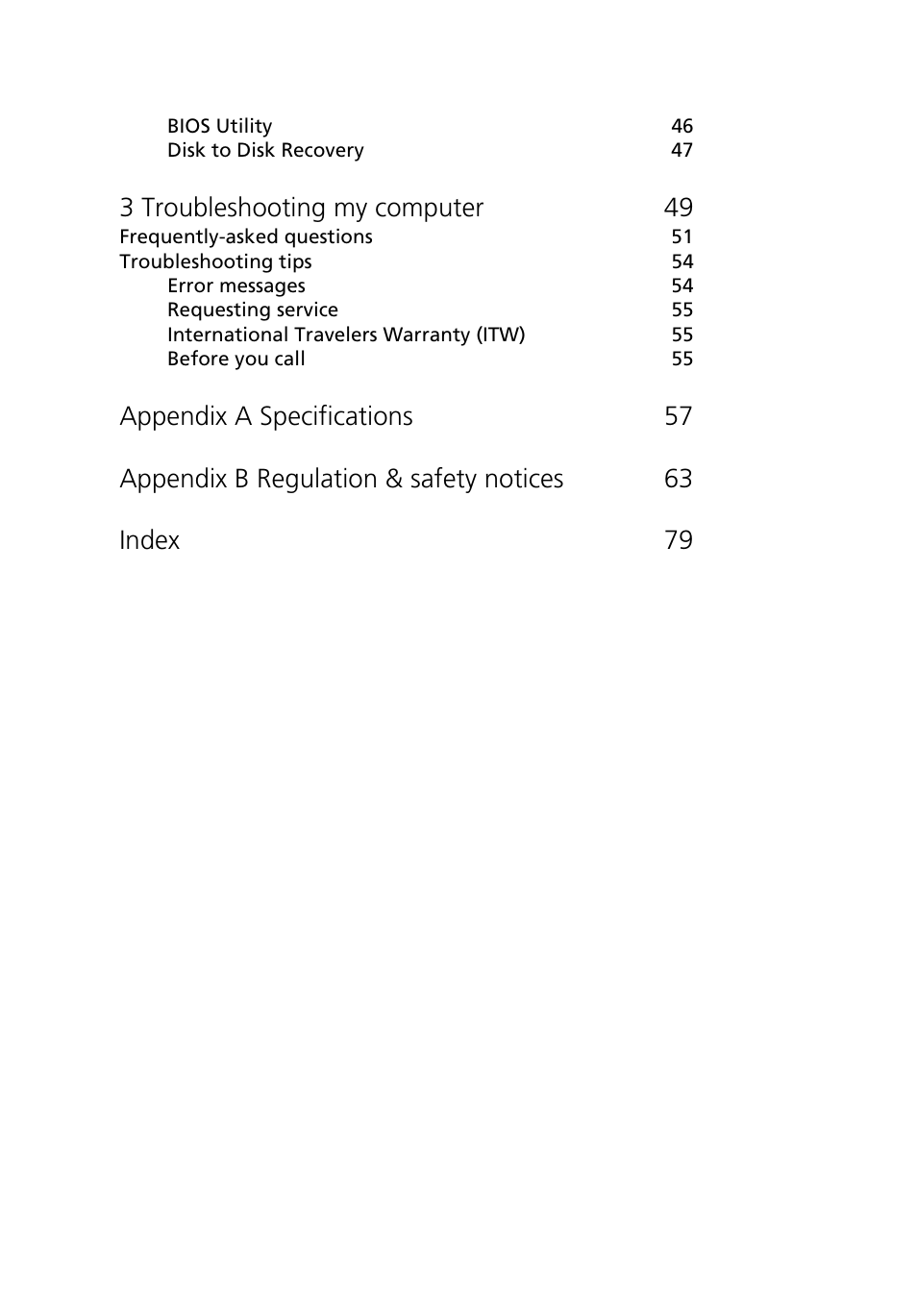 3 troubleshooting my computer 49 | Acer 380 series User Manual | Page 8 / 88