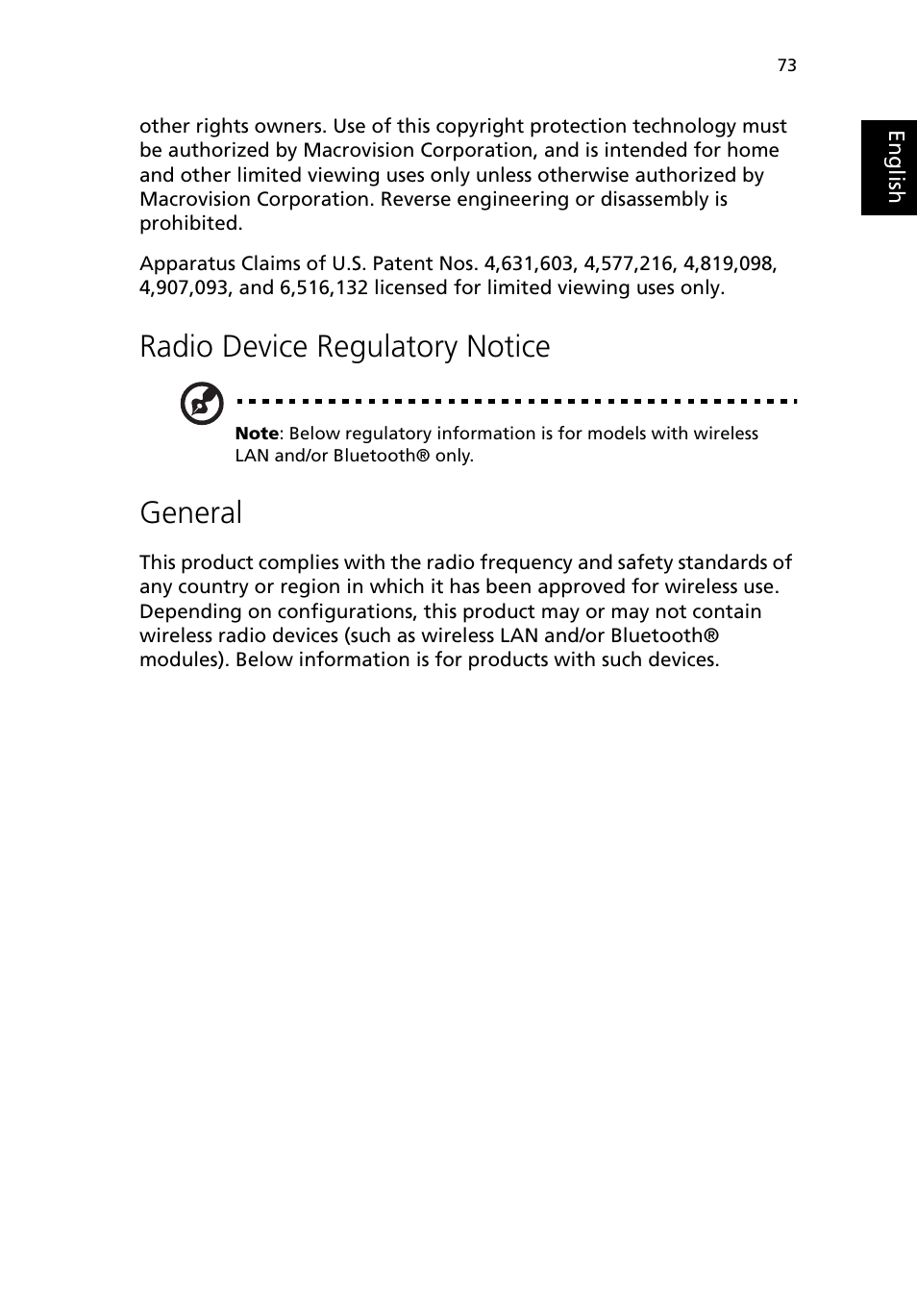 Radio device regulatory notice, General | Acer 380 series User Manual | Page 81 / 88