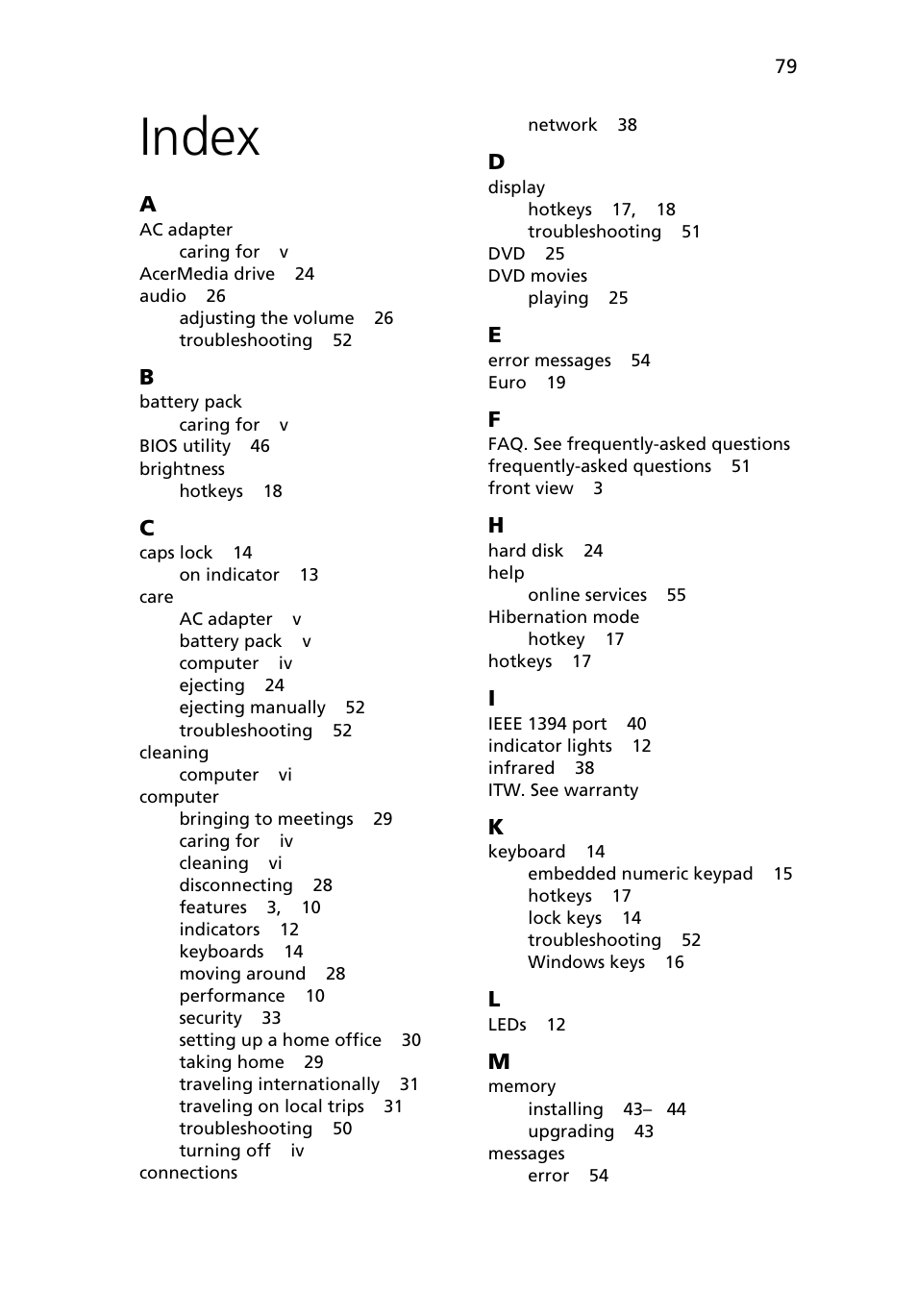 Index | Acer 380 series User Manual | Page 87 / 88