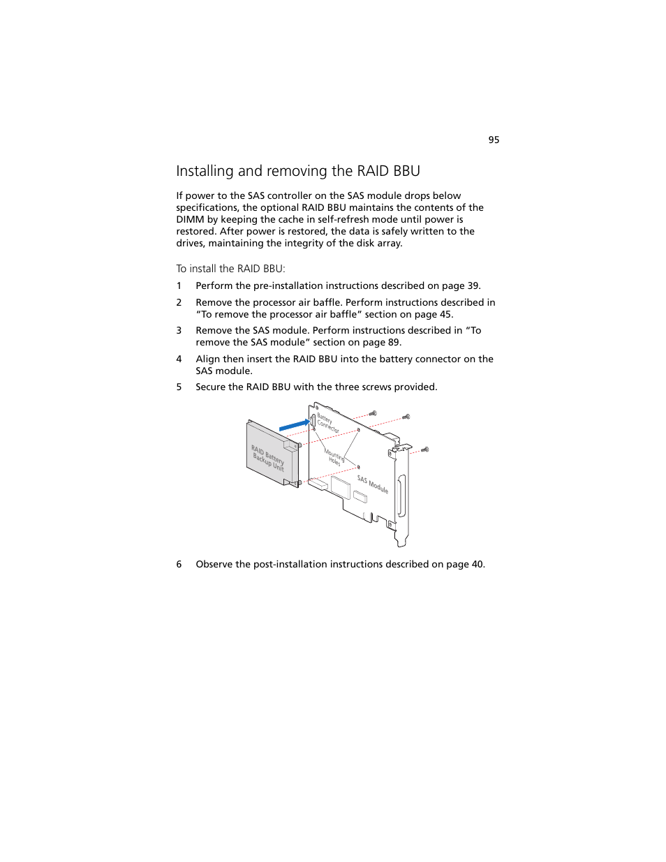 Installing and removing the raid bbu | Acer Altos R920 Series User Manual | Page 113 / 206