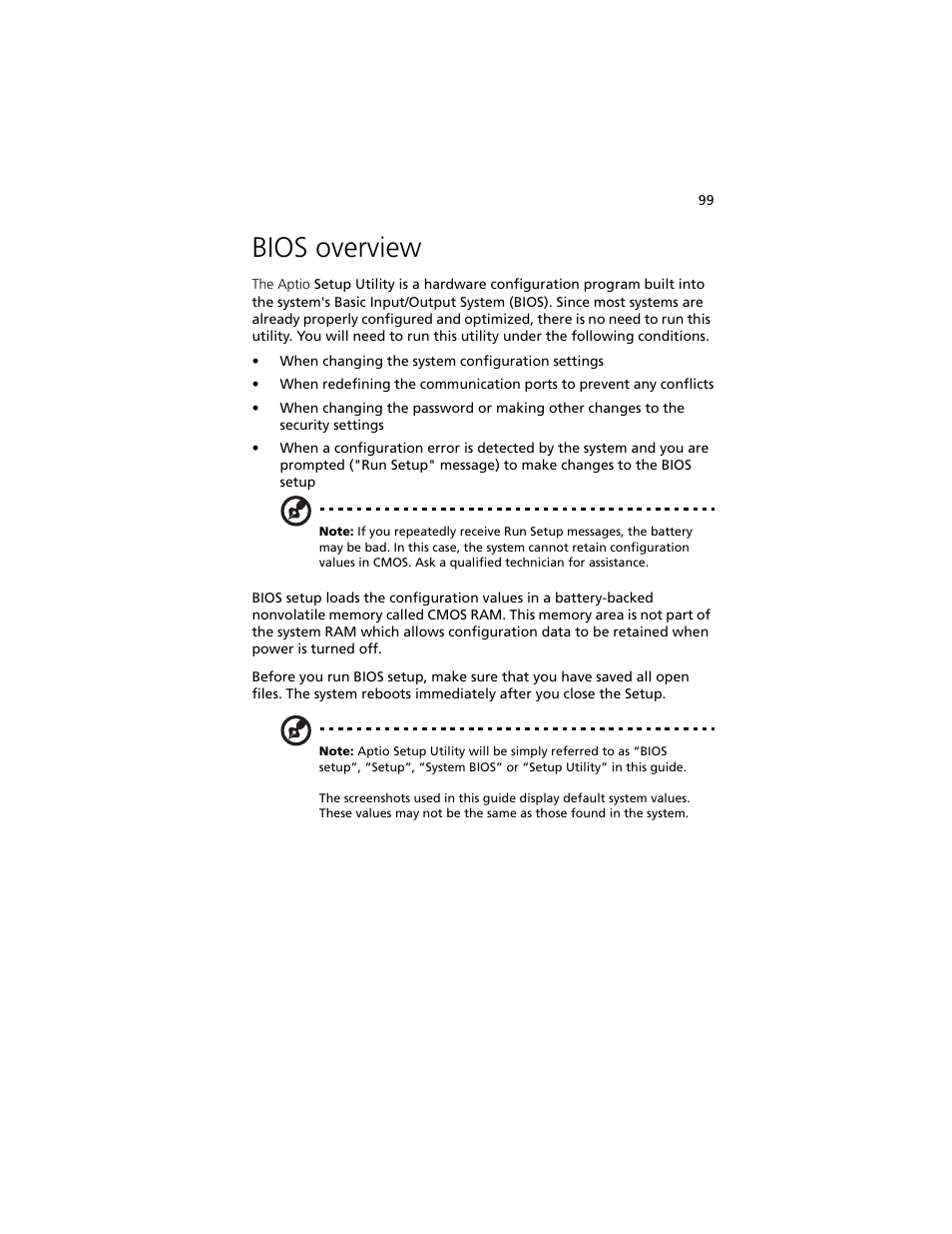 Bios overview | Acer Altos R920 Series User Manual | Page 117 / 206