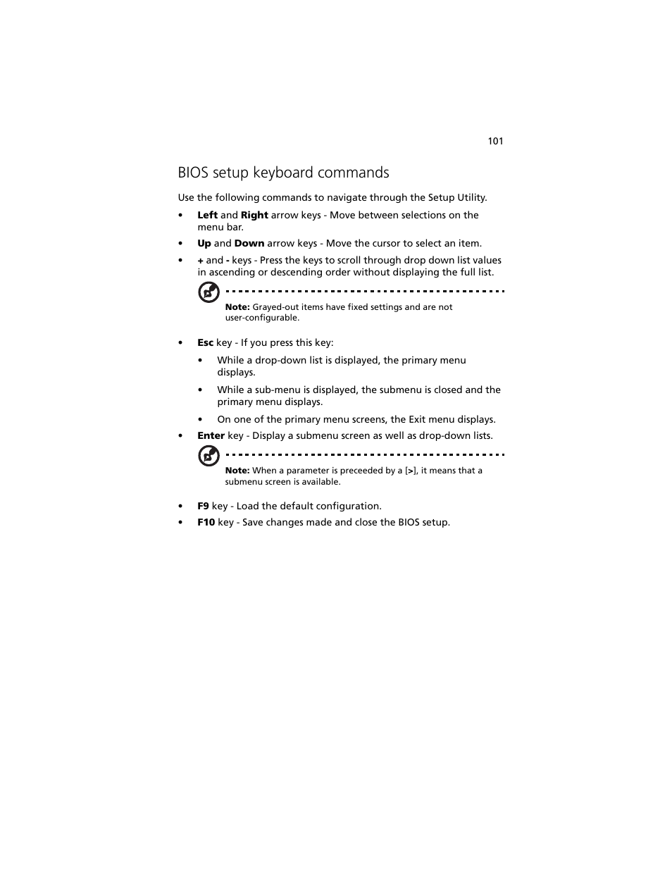 Bios setup keyboard commands | Acer Altos R920 Series User Manual | Page 119 / 206