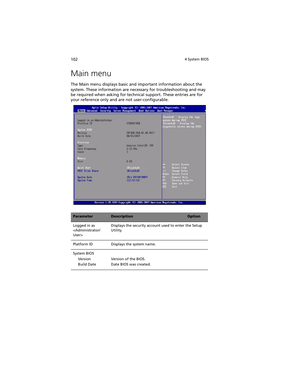 Main menu | Acer Altos R920 Series User Manual | Page 120 / 206