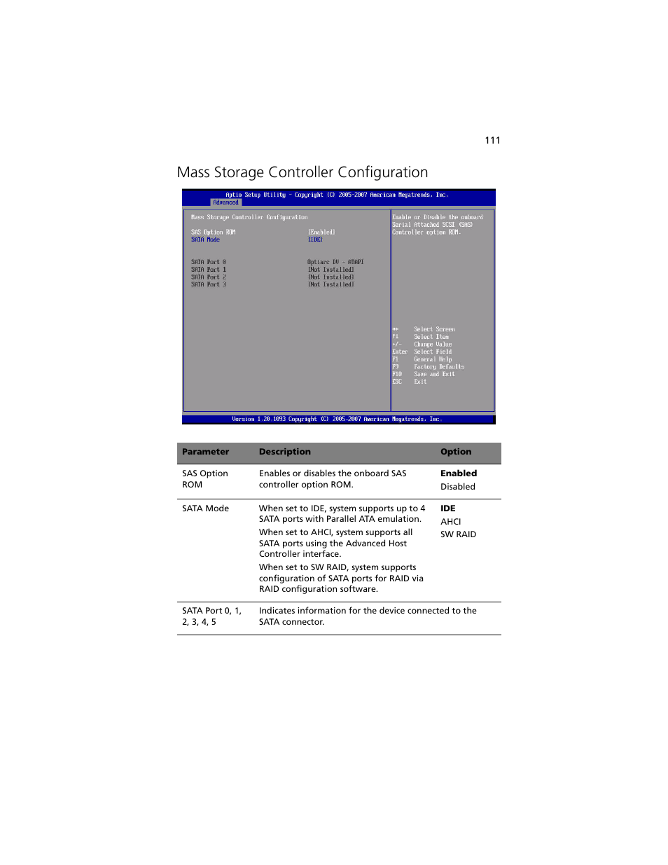 Mass storage controller configuration | Acer Altos R920 Series User Manual | Page 129 / 206