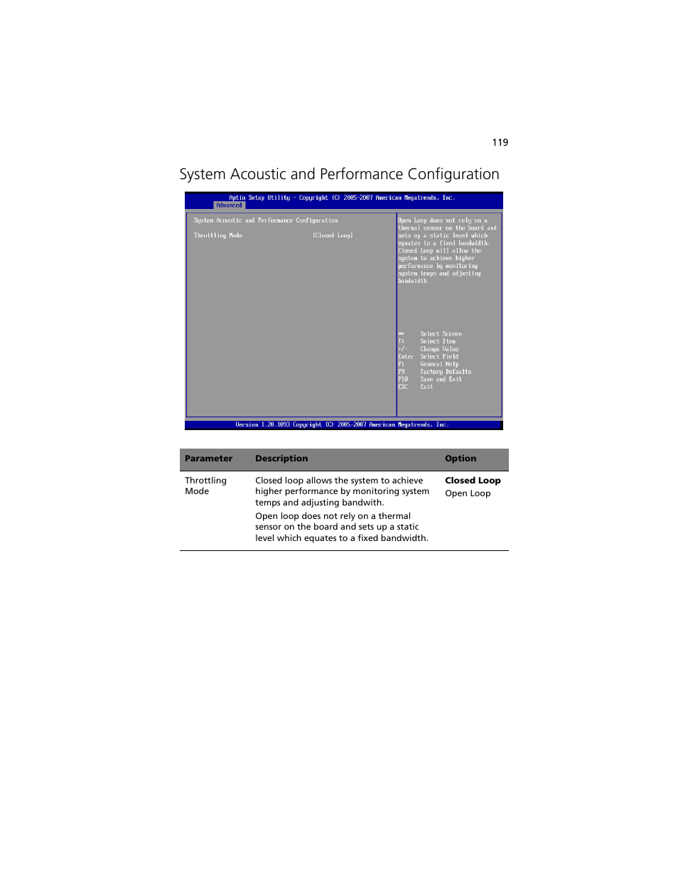 System acoustic and performance configuration | Acer Altos R920 Series User Manual | Page 137 / 206