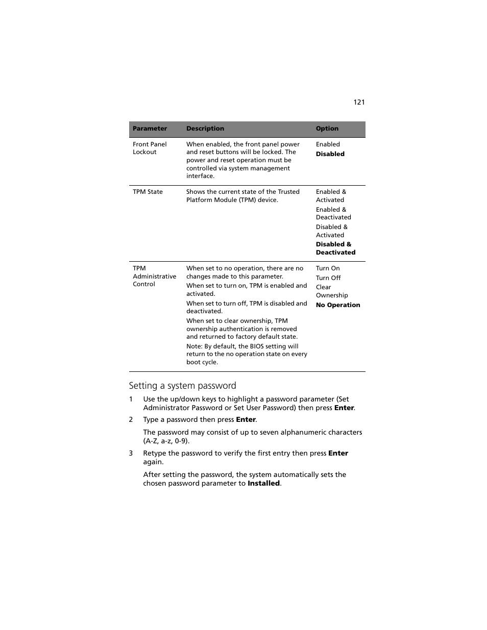Setting a system password | Acer Altos R920 Series User Manual | Page 139 / 206