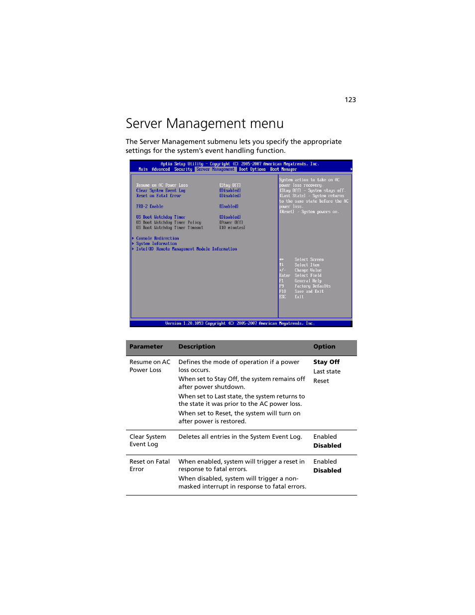 Server management menu | Acer Altos R920 Series User Manual | Page 141 / 206