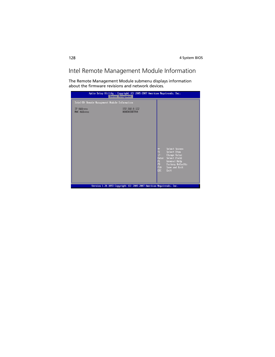 Intel remote management module information | Acer Altos R920 Series User Manual | Page 146 / 206