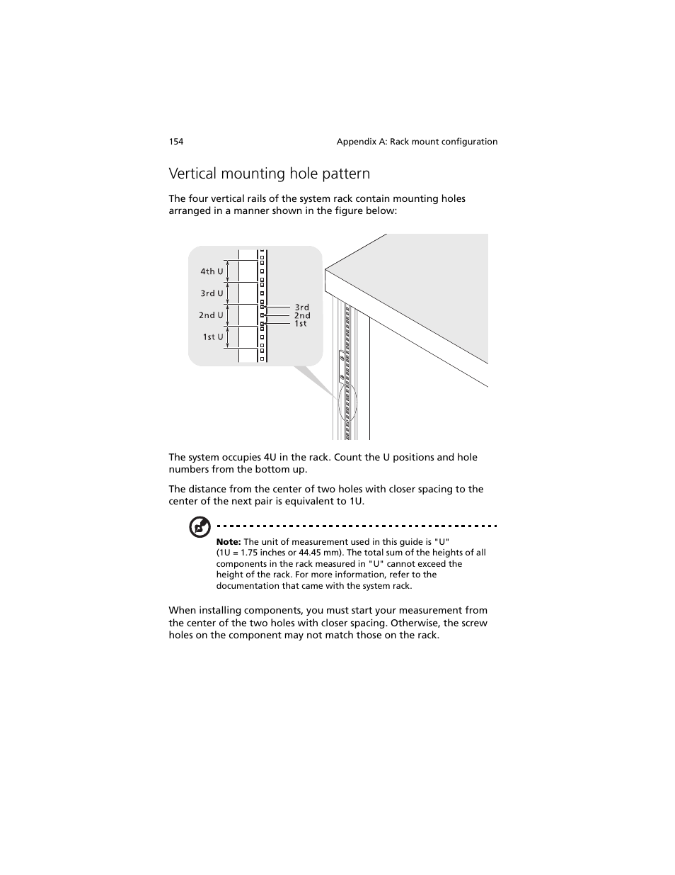 Vertical mounting hole pattern | Acer Altos R920 Series User Manual | Page 172 / 206