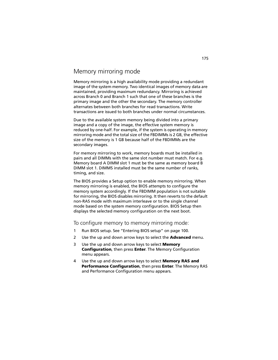 Memory mirroring mode | Acer Altos R920 Series User Manual | Page 193 / 206