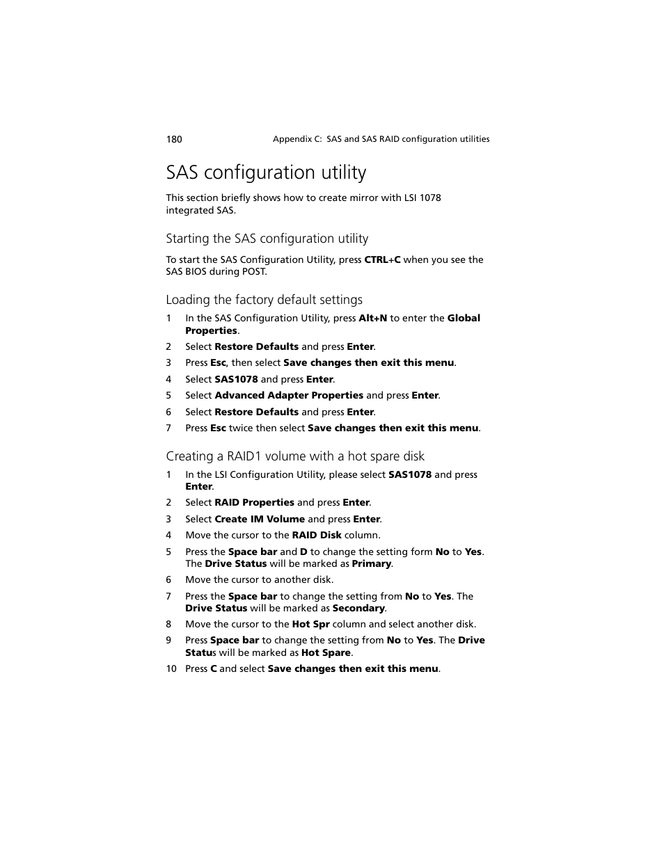 Sas configuration utility | Acer Altos R920 Series User Manual | Page 198 / 206
