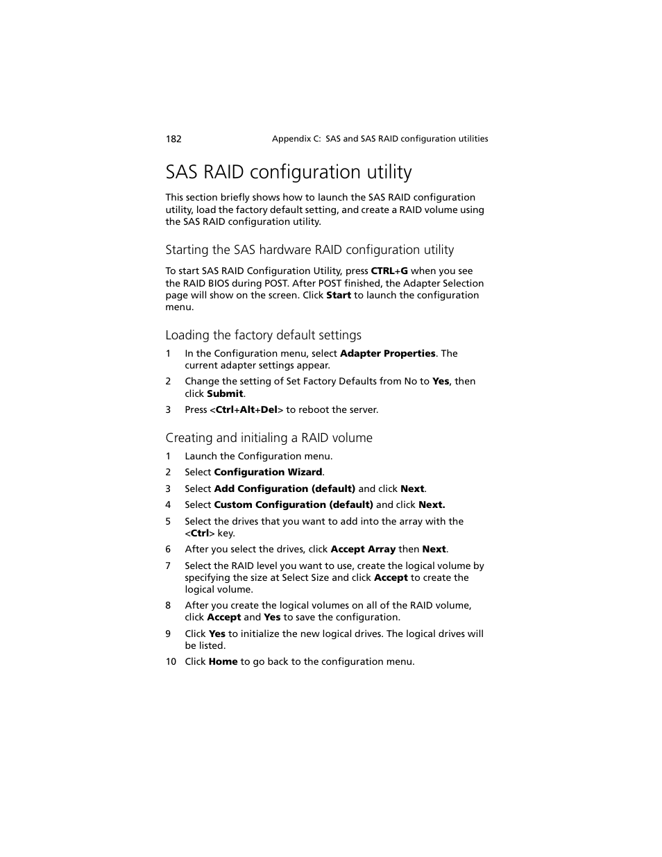 Sas raid configuration utility | Acer Altos R920 Series User Manual | Page 200 / 206