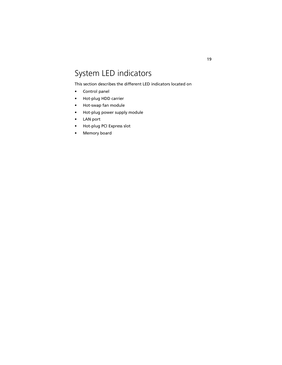 System led indicators | Acer Altos R920 Series User Manual | Page 37 / 206