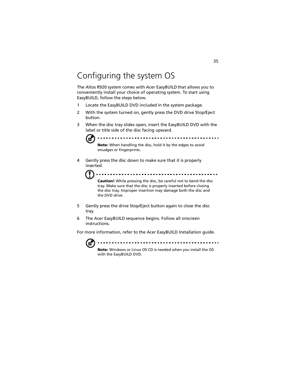 Configuring the system os | Acer Altos R920 Series User Manual | Page 53 / 206