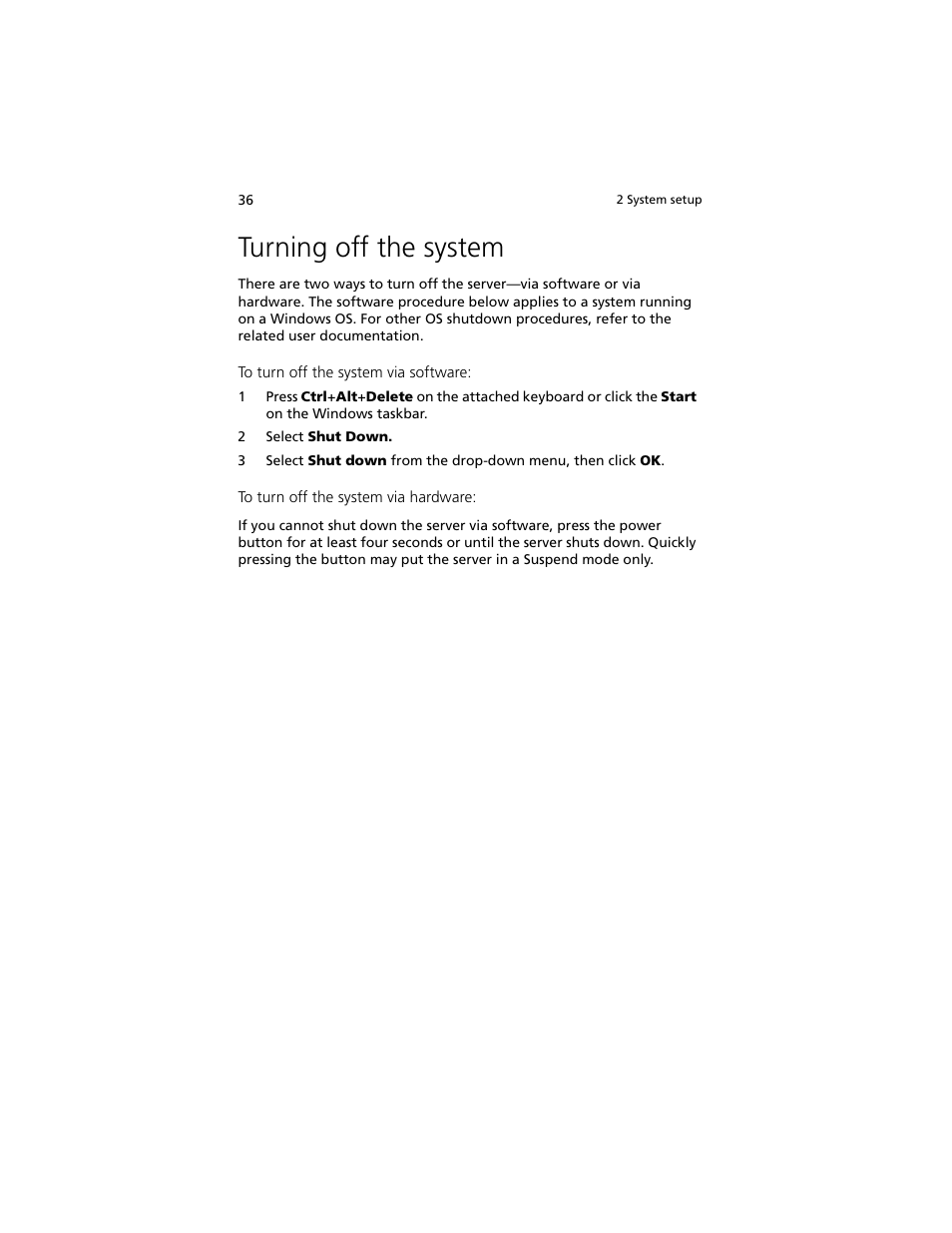 Turning off the system | Acer Altos R920 Series User Manual | Page 54 / 206