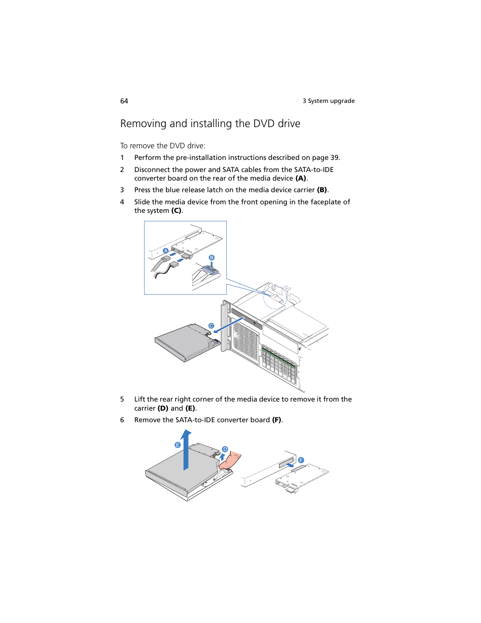 Removing and installing the dvd drive | Acer Altos R920 Series User Manual | Page 82 / 206