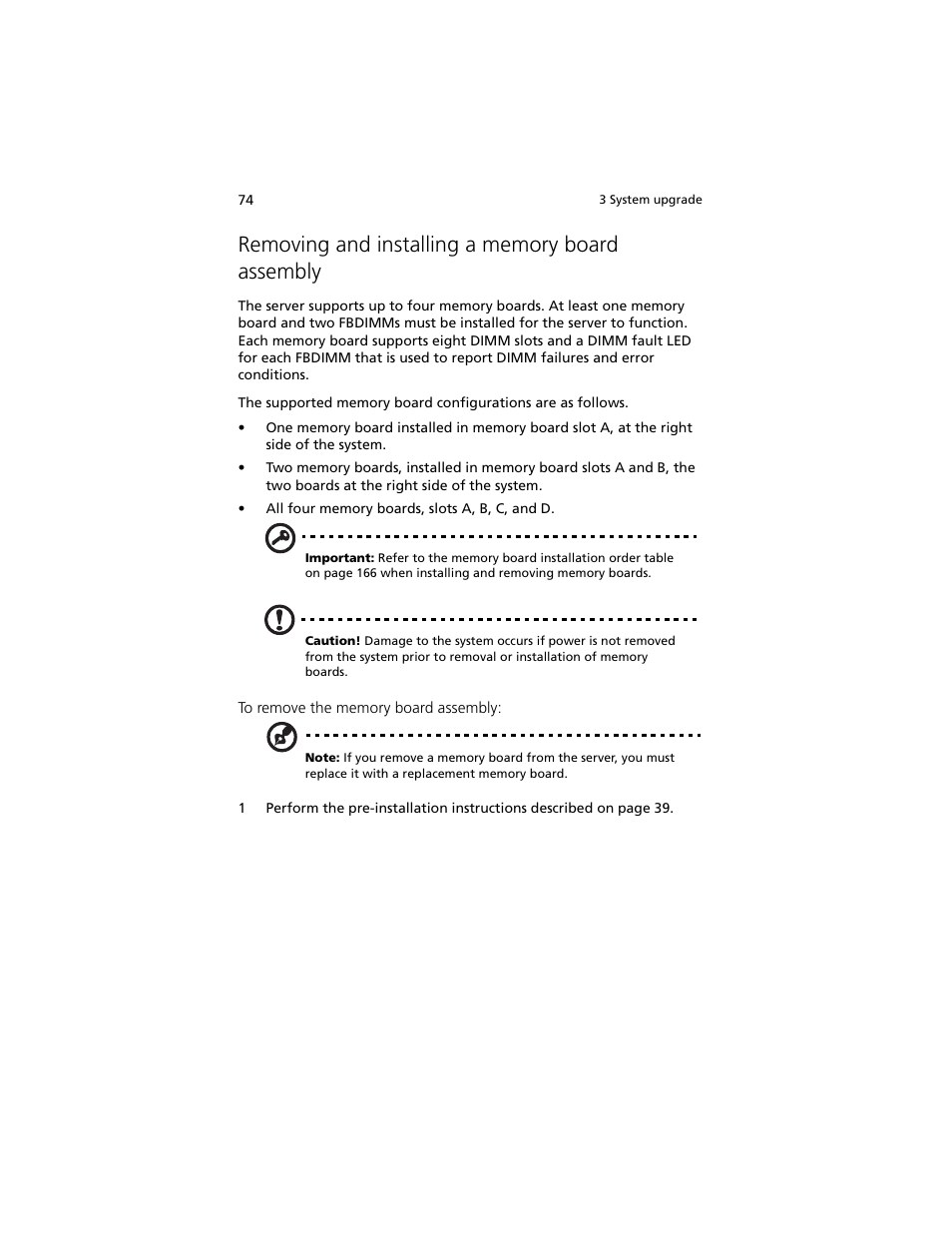Removing and installing a memory board assembly | Acer Altos R920 Series User Manual | Page 92 / 206