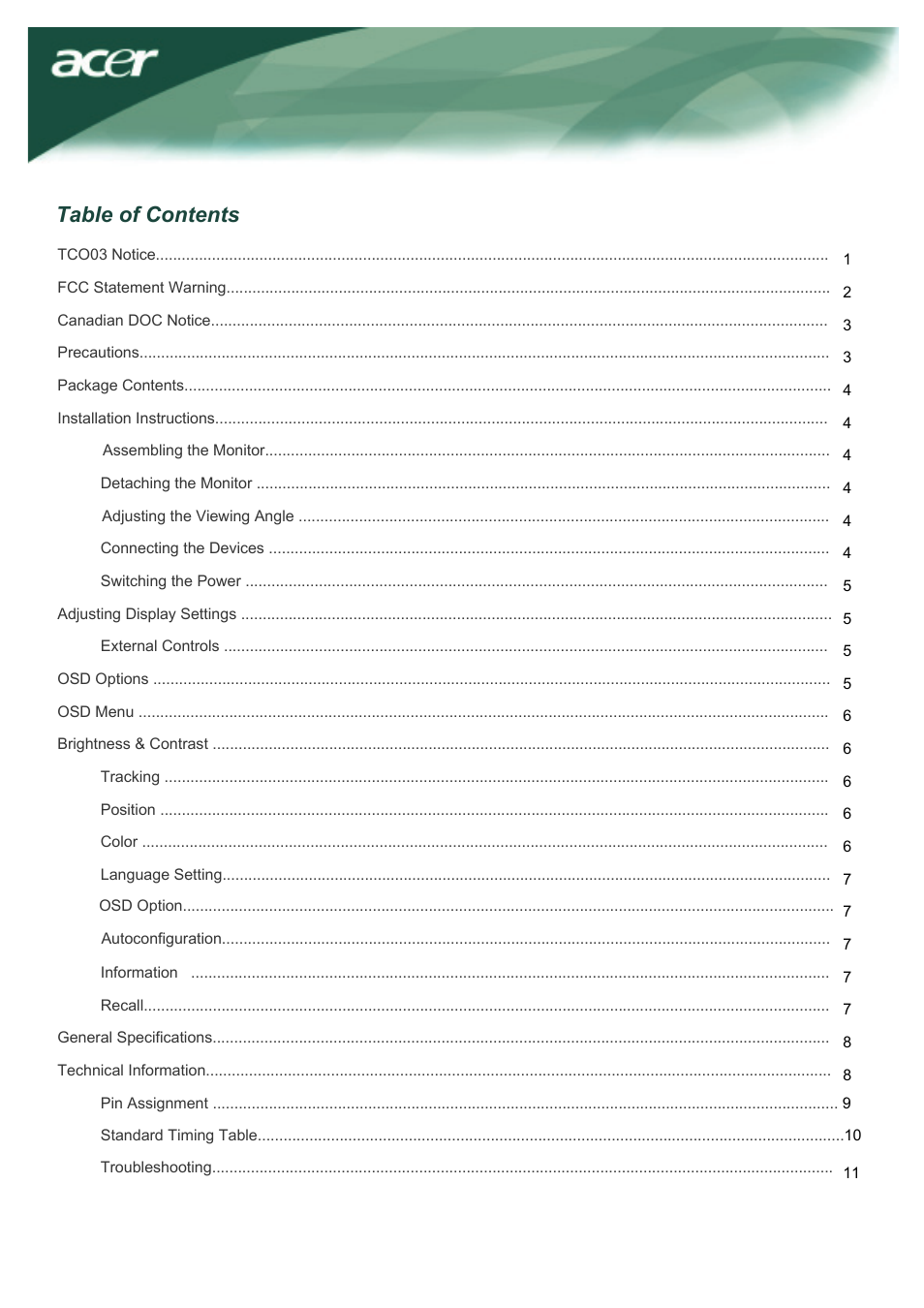 Acer TCO03 User Manual | 12 pages