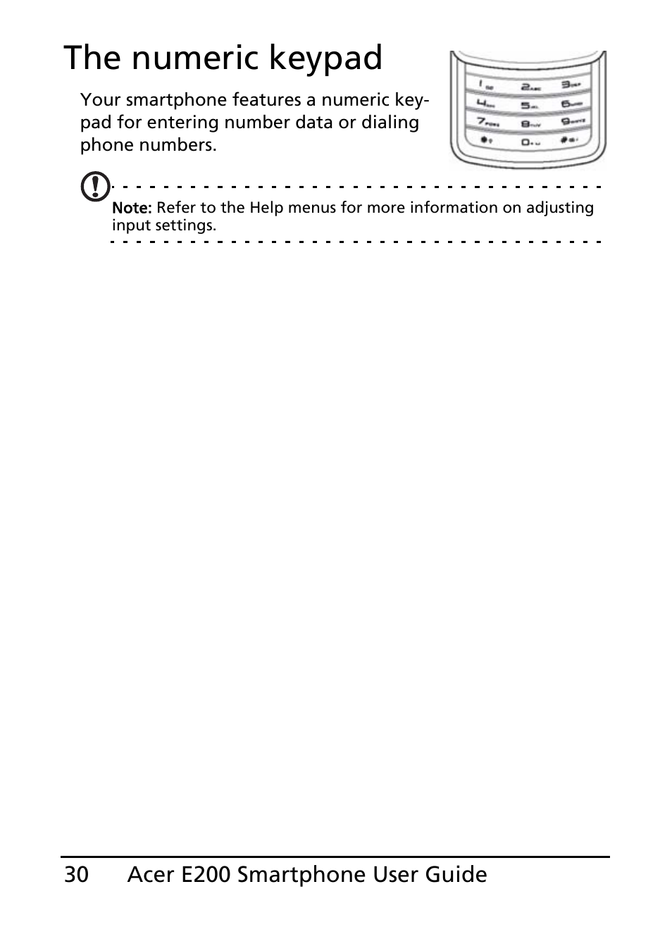 The numeric keypad | Acer E200 User Manual | Page 30 / 90