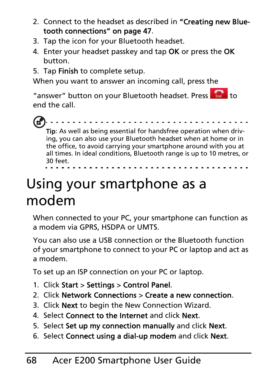 Using your smartphone as a modem | Acer E200 User Manual | Page 68 / 90