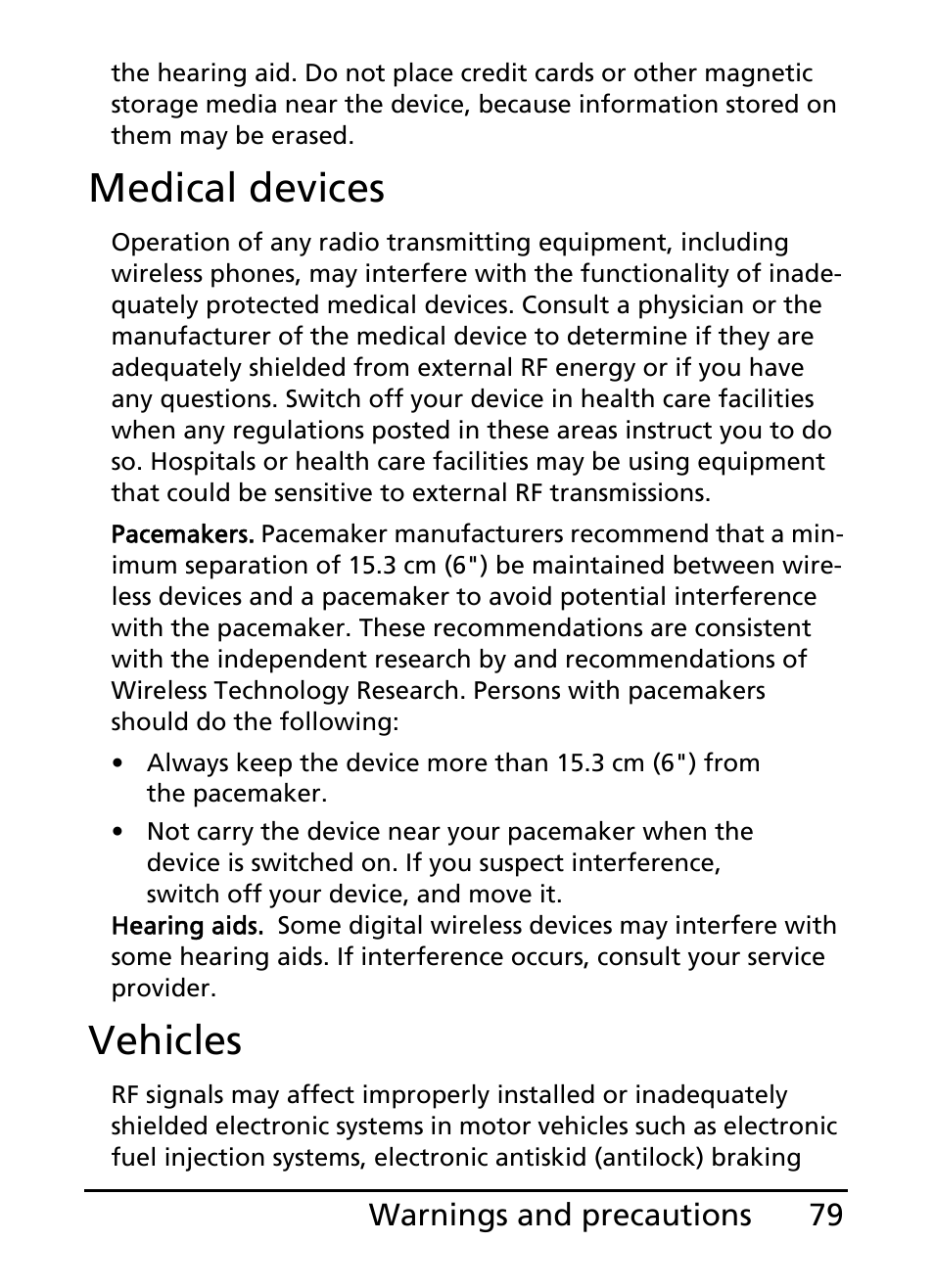 Medical devices, Vehicles | Acer E200 User Manual | Page 79 / 90