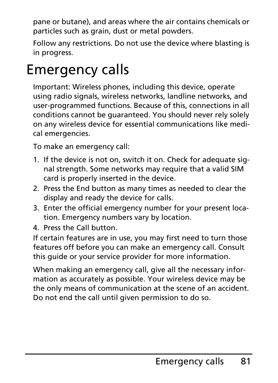 Emergency calls | Acer E200 User Manual | Page 81 / 90