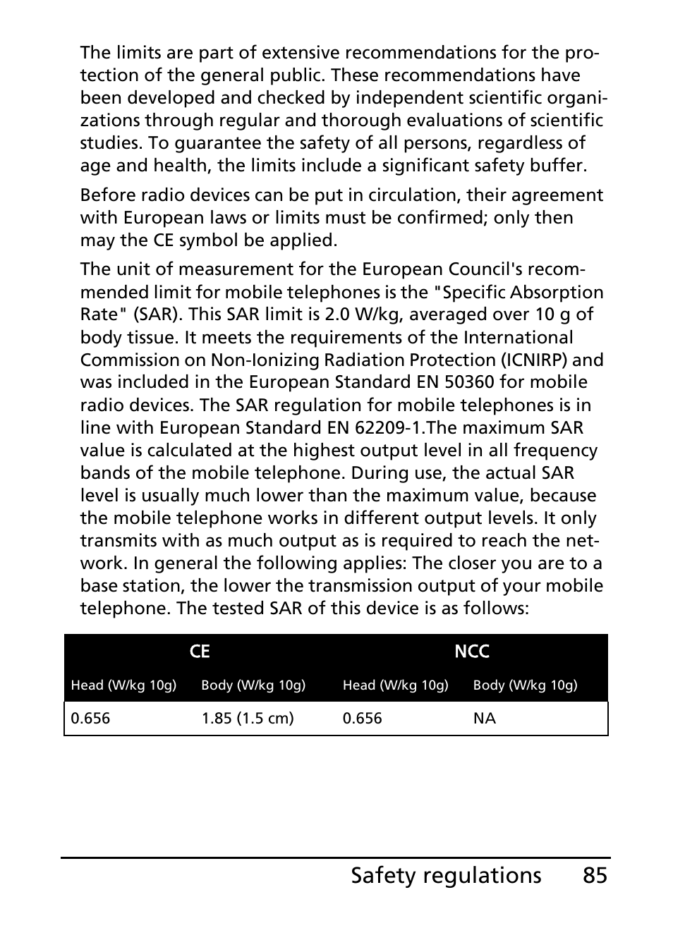 85 safety regulations | Acer E200 User Manual | Page 85 / 90