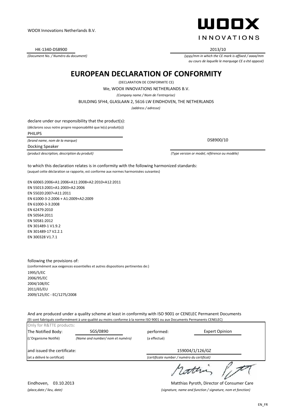 European declaration of conformity | Philips Système audio M1X-DJ User Manual | Page 2 / 21