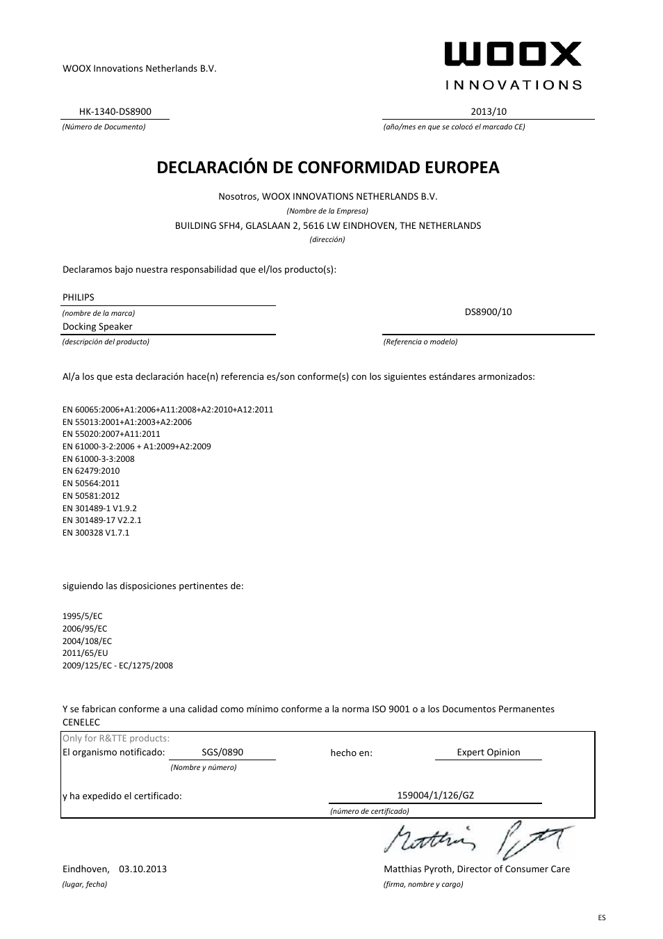 Declaración de conformidad europea | Philips Système audio M1X-DJ User Manual | Page 7 / 21