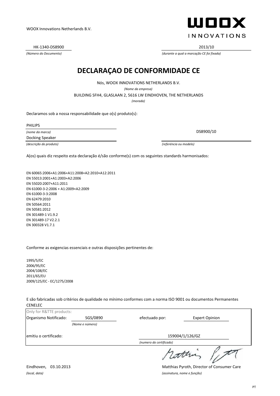 Declaraçao de conformidade ce | Philips Système audio M1X-DJ User Manual | Page 8 / 21