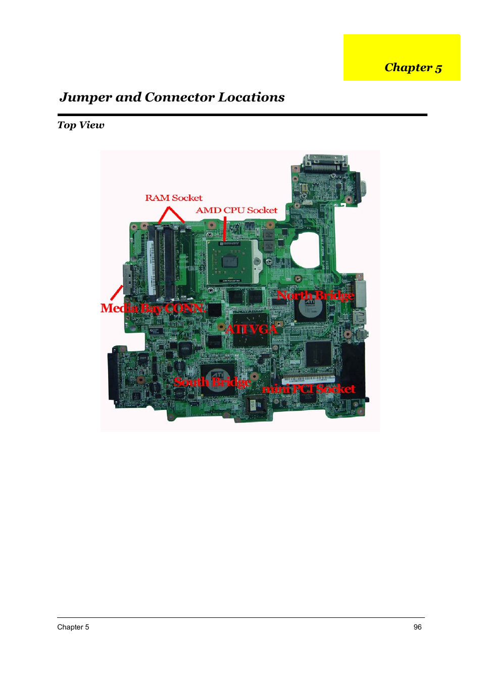 S.g_ferrari 4000_ch5.pdf, Jumper and connector locations, Top view | Acer 4000 User Manual | Page 103 / 125