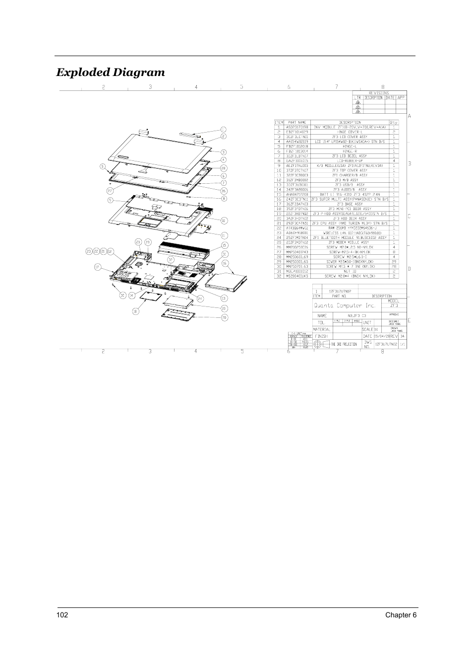 Exploded diagram | Acer 4000 User Manual | Page 109 / 125