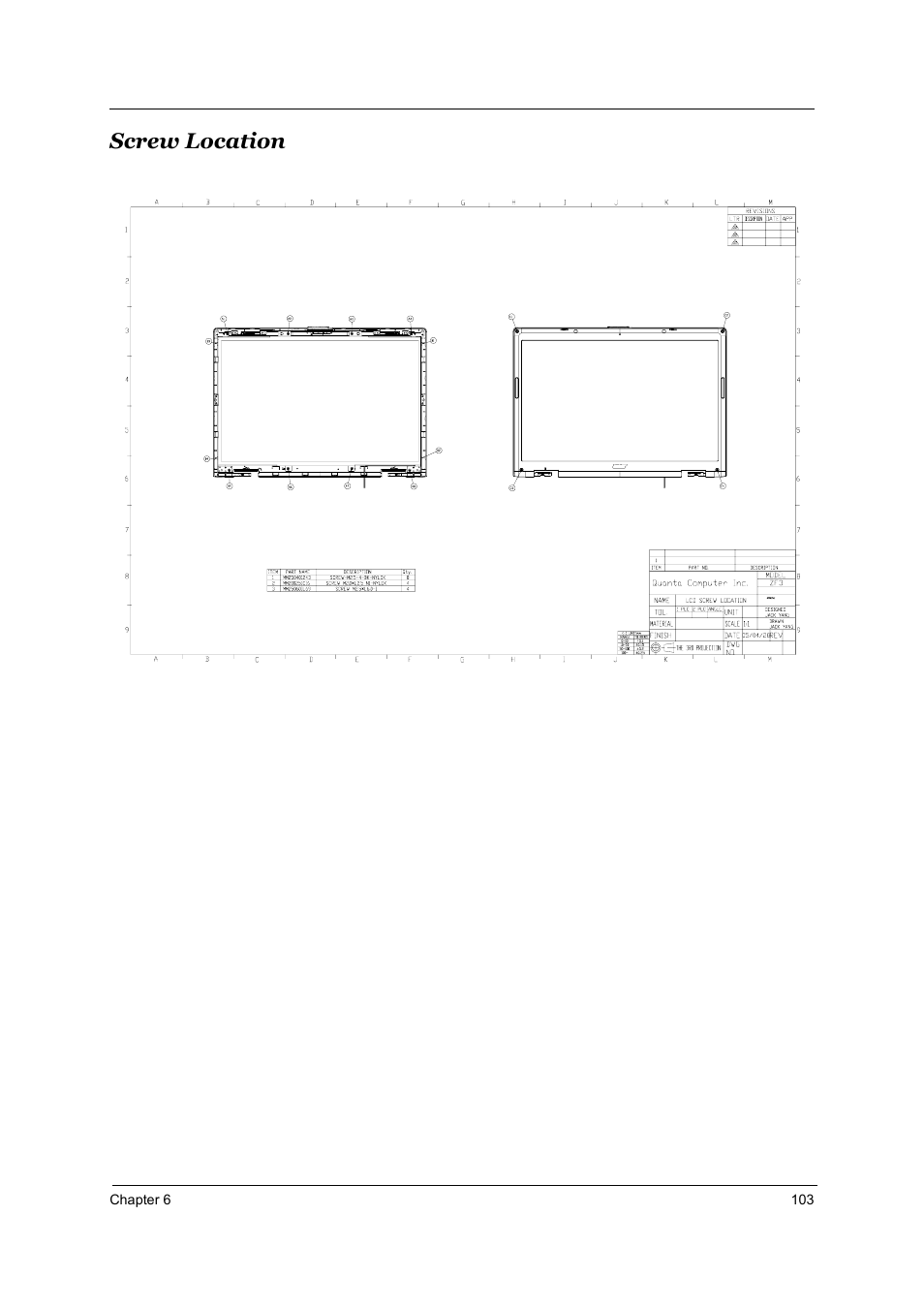 Screw location | Acer 4000 User Manual | Page 110 / 125