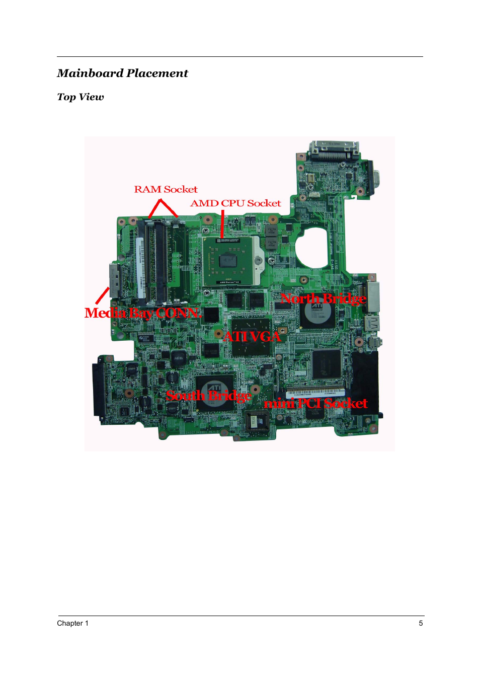 Mainboard placement, Top view | Acer 4000 User Manual | Page 12 / 125