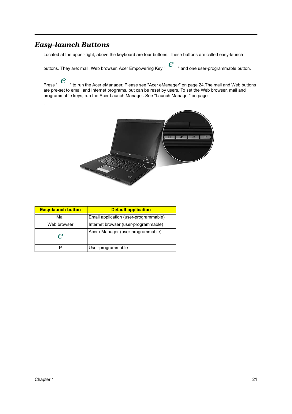 Easy-launch buttons | Acer 4000 User Manual | Page 28 / 125