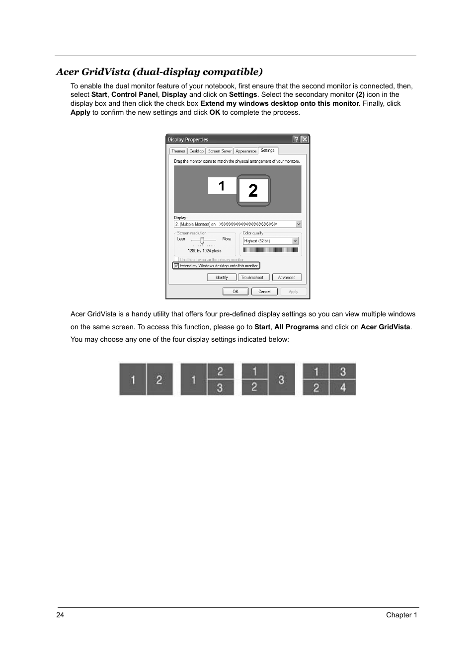 Acer gridvista (dual-display compatible) | Acer 4000 User Manual | Page 31 / 125