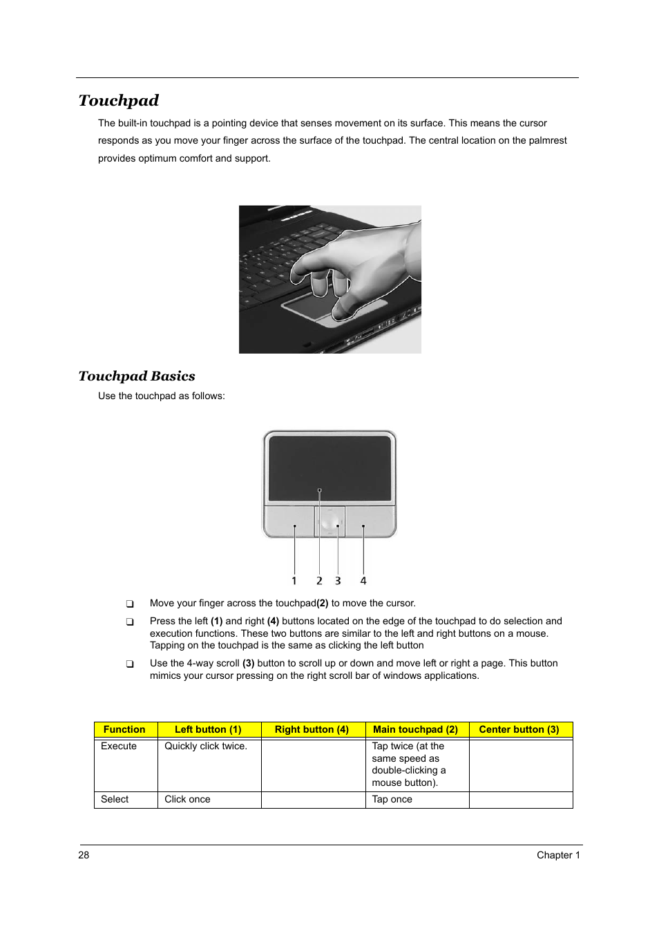 Touchpad, Touchpad basics | Acer 4000 User Manual | Page 35 / 125